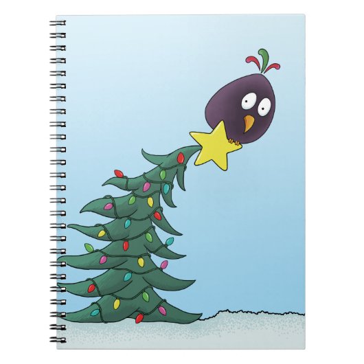 Cartoon Bird Christmas Tree Star Notitieboek (Voorkant)