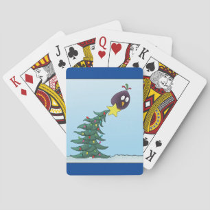 Cartoon Bird Christmas Tree Star Pokerkaarten