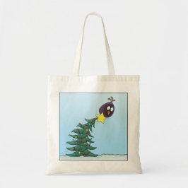 Cartoon Bird Christmas Tree Star Tote Bag