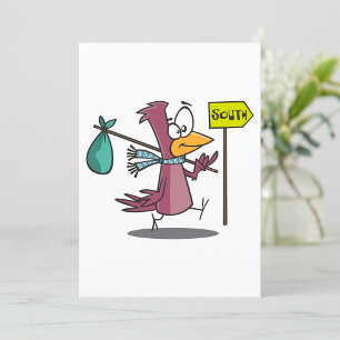Cartoon Bird Traveling South Invitation Kaart