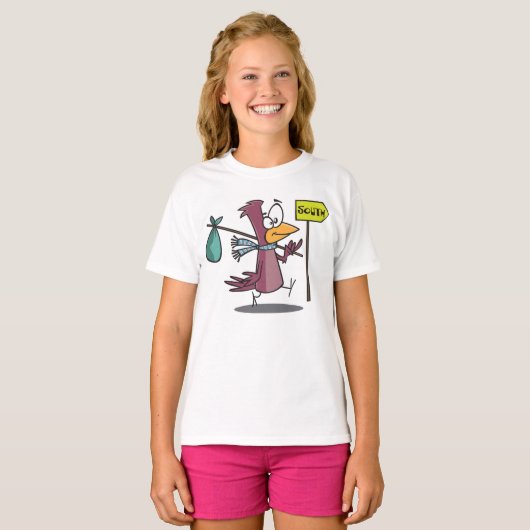 Cartoon Bird Travelling South T-Shirt (Voorkant volledig)
