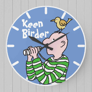 Cartoon Bird Watcher & Bird Grote Klok
