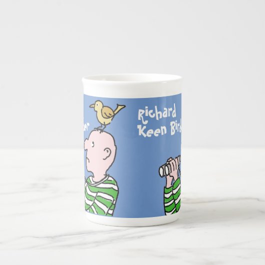Cartoon Bird Watcher & Bird Porselein Kop (Voorkant)