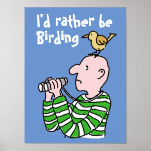 Cartoon Bird Watcher & Bird. Poster