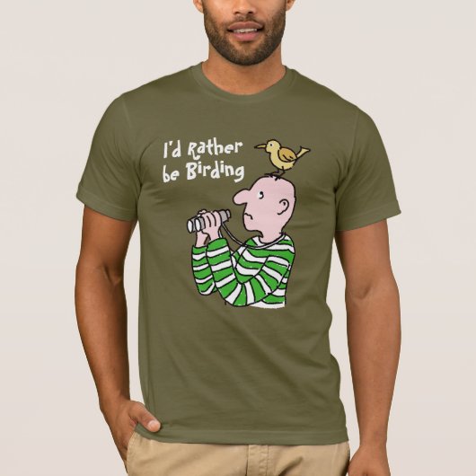 Cartoon Bird Watcher & Bird T-shirt (Voorkant)