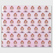 Cartoon Birthday Girl met Big Eyes Cadeaupapier (Vlak)