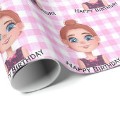 Cartoon Birthday Girl met Big Eyes Cadeaupapier (Rol Hoek)
