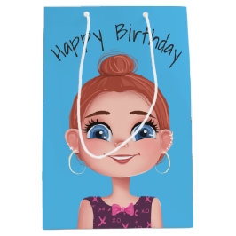 Cartoon Birthday Girl op Aqua Medium Cadeauzakje