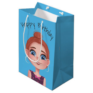 Cartoon Birthday Girl op Aqua Medium Cadeauzakje