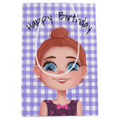 Cartoon Birthday Girl op Gingham Medium Cadeauzakje (Voorkant)