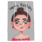 Cartoon Birthday Girl op grijs Medium Cadeauzakje (Voorkant)