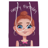 Cartoon Birthday Girl op Paars Medium Cadeauzakje (Voorkant)