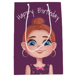 Cartoon Birthday Girl op Paars Medium Cadeauzakje