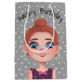 Cartoon Birthday Girl op poka Dots Medium Cadeauzakje (Voorkant)