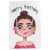 Cartoon Birthday Girl op White Medium Cadeauzakje (Voorkant)