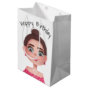 Cartoon Birthday Girl op White Medium Cadeauzakje