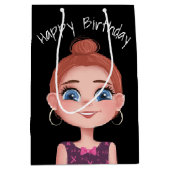 Cartoon Birthday Girl op zwart Medium Cadeauzakje (Voorkant)