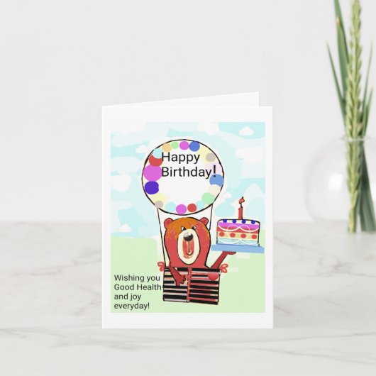 CARTOON BIRTHDAY KAART - BEER OP HOT AIR BALLOON (Voorkant)