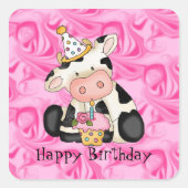 Cartoon Birthday Koe Party Sticker (Voorkant)