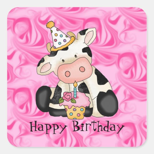 Cartoon Birthday Koe Party Sticker (Voorkant)