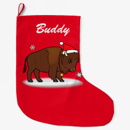 Cartoon Bison met Santa Hat Name Grote Kerstsok