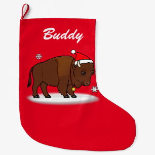 Cartoon Bison met Santa Hat Name  Grote Kerstsok