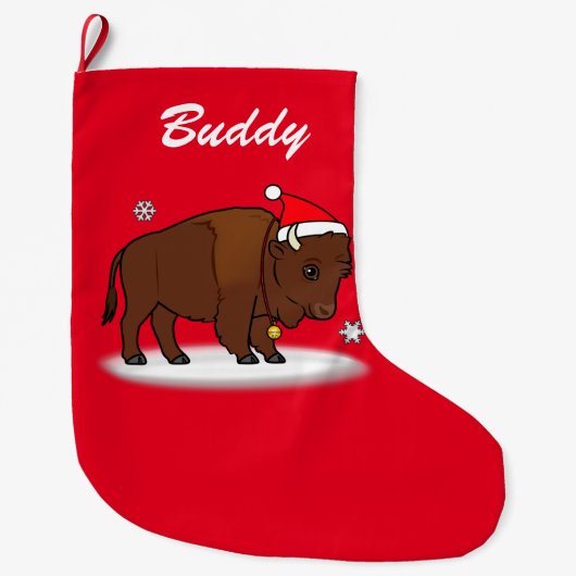 Cartoon Bison met Santa Hat Name Grote Kerstsok (Voorkant)