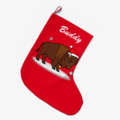 Cartoon Bison met Santa Hat Name Grote Kerstsok (Voorkant (Hangend))