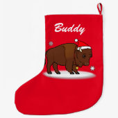 Cartoon Bison met Santa Hat Name Grote Kerstsok (Achterkant)