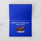 Cartoon Bizon met Kerstman Muts Feestdagen Kaart (Binnen)