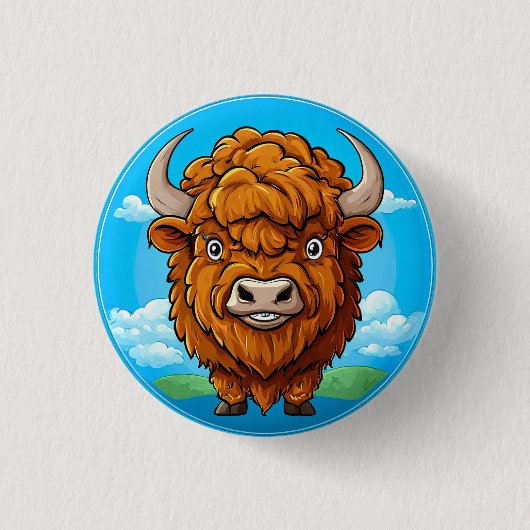 🦬 Cartoon Bizon Speld Voor Fans Van Wilde Dieren Ronde Button 3,2 Cm (Voorkant)