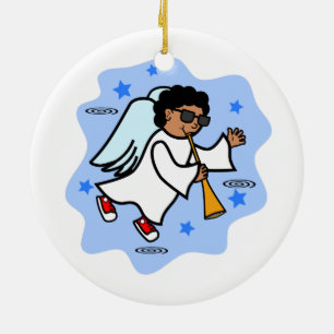 Cartoon Black Boy Angel met Horn Ornament
