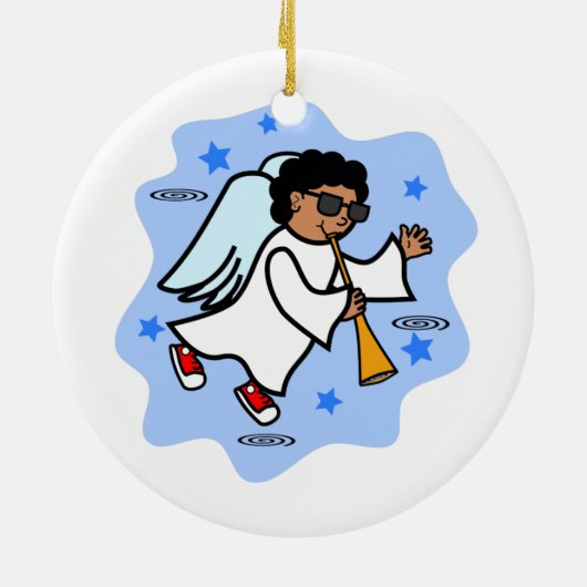 Cartoon Black Boy Angel met Horn Ornament (Achterkant)