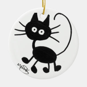 Cartoon Black Cat Keramisch Ornament