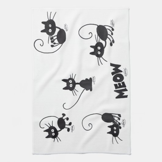 Cartoon Black Cat Theedoek (Verticaal)