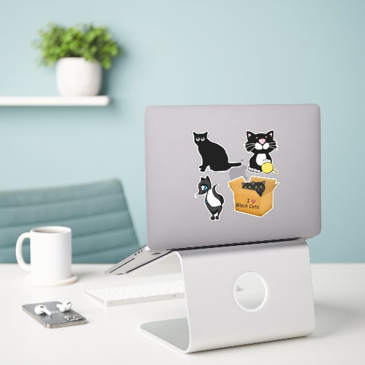 Cartoon Black Cats Sticker (Laptop op bureau)