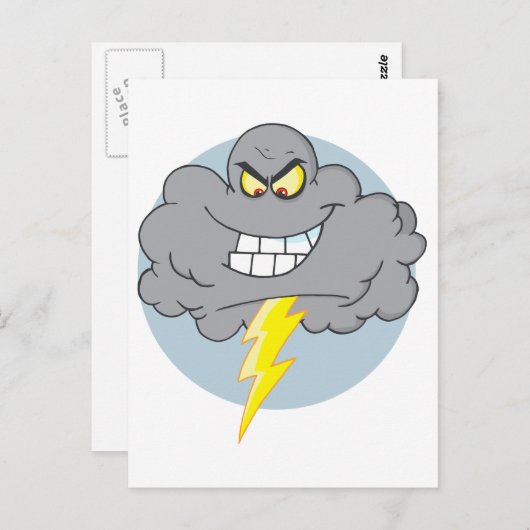 Cartoon Black Cloud met bliksem Briefkaart (Voorkant / Achterkant)