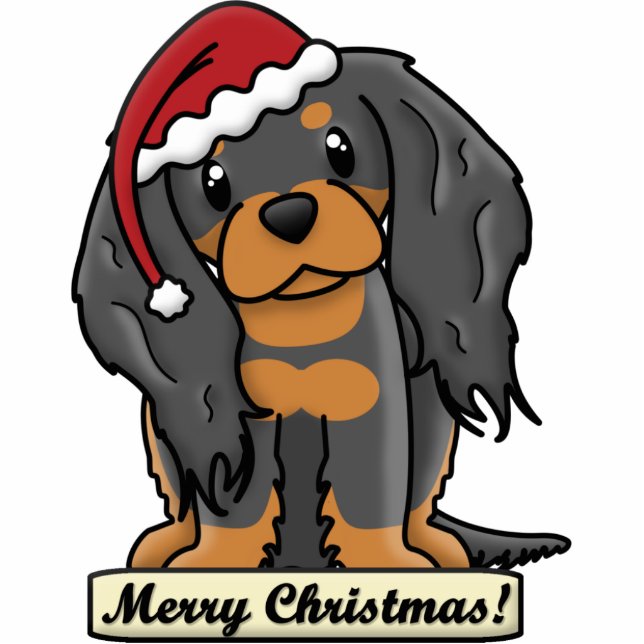 Cartoon Black en Tan Cavalier kerstversiering Fotobeeldje Ornament (Voorkant)