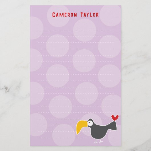 Cartoon Black Toucan Bird Kind Verjaardag Dank u Briefpapier (Voorkant)