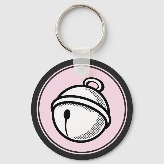 Cartoon Black White Cat Bell Pop Art grafisch toet Sleutelhanger (Voorkant)