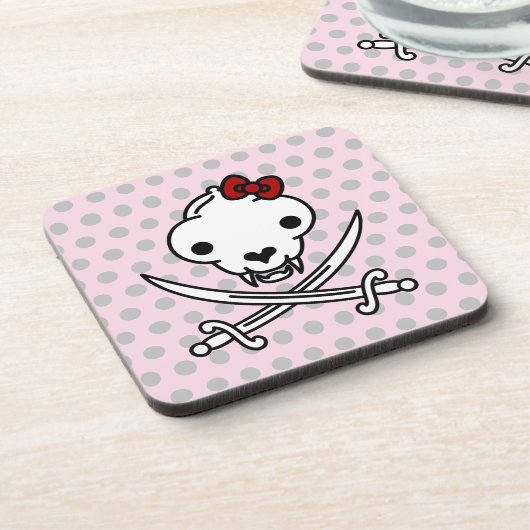 Cartoon Black White Jolly Kat Pirate Skull Botten Bier Onderzetter (Linkerzijde)