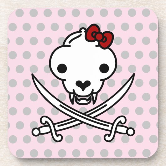 Cartoon Black White Jolly Kat Pirate Skull Botten Bier Onderzetter (Voorkant)