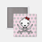 Cartoon Black White Jolly Kat Pirate Skull Botten Magneet (Voorkant / Achterkant)
