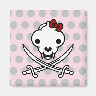Cartoon Black White Jolly Kat Pirate Skull Botten Magneet