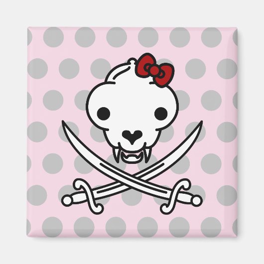 Cartoon Black White Jolly Kat Pirate Skull Botten Magneet (Voorkant)