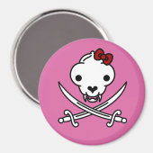 Cartoon Black White Jolly Kat Pirate Skull Botten Magneet (Voorkant / Achterkant)