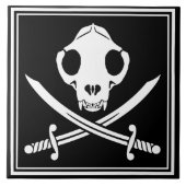 Cartoon Black White Jolly Kat Pirate Skull Botten Tegeltje (Voorkant)