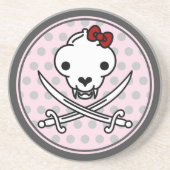 Cartoon Black White Jolly Kat Pirate Skull Botten Zandsteen Onderzetter (Voorkant)