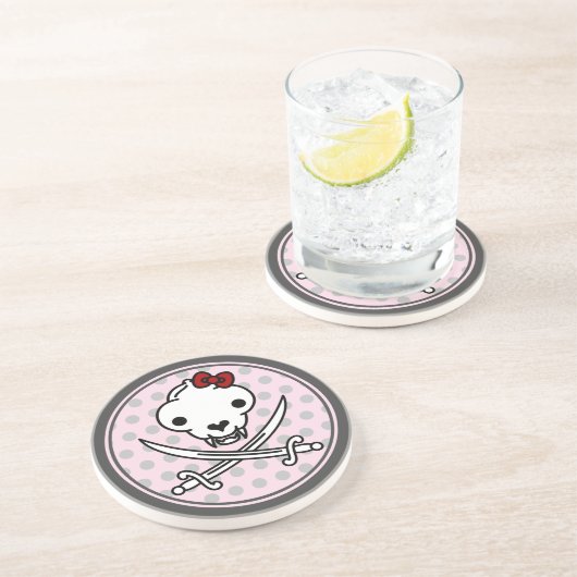 Cartoon Black White Jolly Kat Pirate Skull Botten Zandsteen Onderzetter (Zijkant)