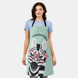 Cartoon Black White Zebra Flamingo Sunbril Name Schort